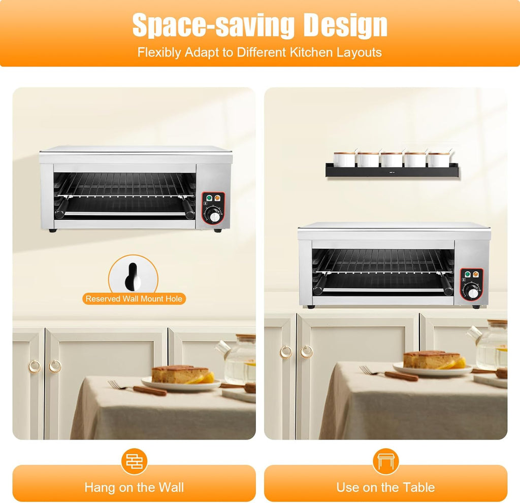 1500W Commercial Electric Cheese Melter Salamander Broiler BBQ Grill Cheese Melter Countertop Cheese Melting Machine Steak Broiler, Precise Temperature Control 122~572°F