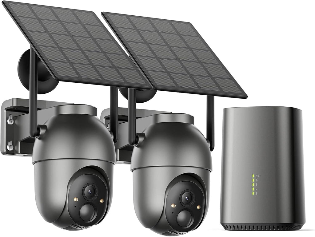 Aume 4MP Security Cameras Outdoor Wireless, No Subscription, 2-Cam Kit, Solar-Powered, Home Security Camera System with 360° Pan & Tilt, Color Night Vision, Easy Setup, 5GHz & 2.4GHz Router Compatible