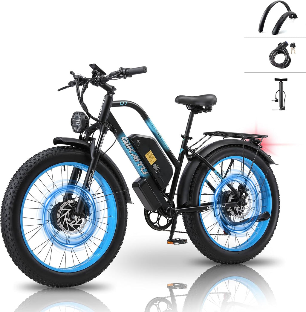 Electric Bike Peak 2000W Motor, UL Certified, 48V 22.4AH Removable Battery, 24' Fat Tire Ebikie All-Terrain, Aluminum Frame, Dual Hydraulic Suspension.LCD Display