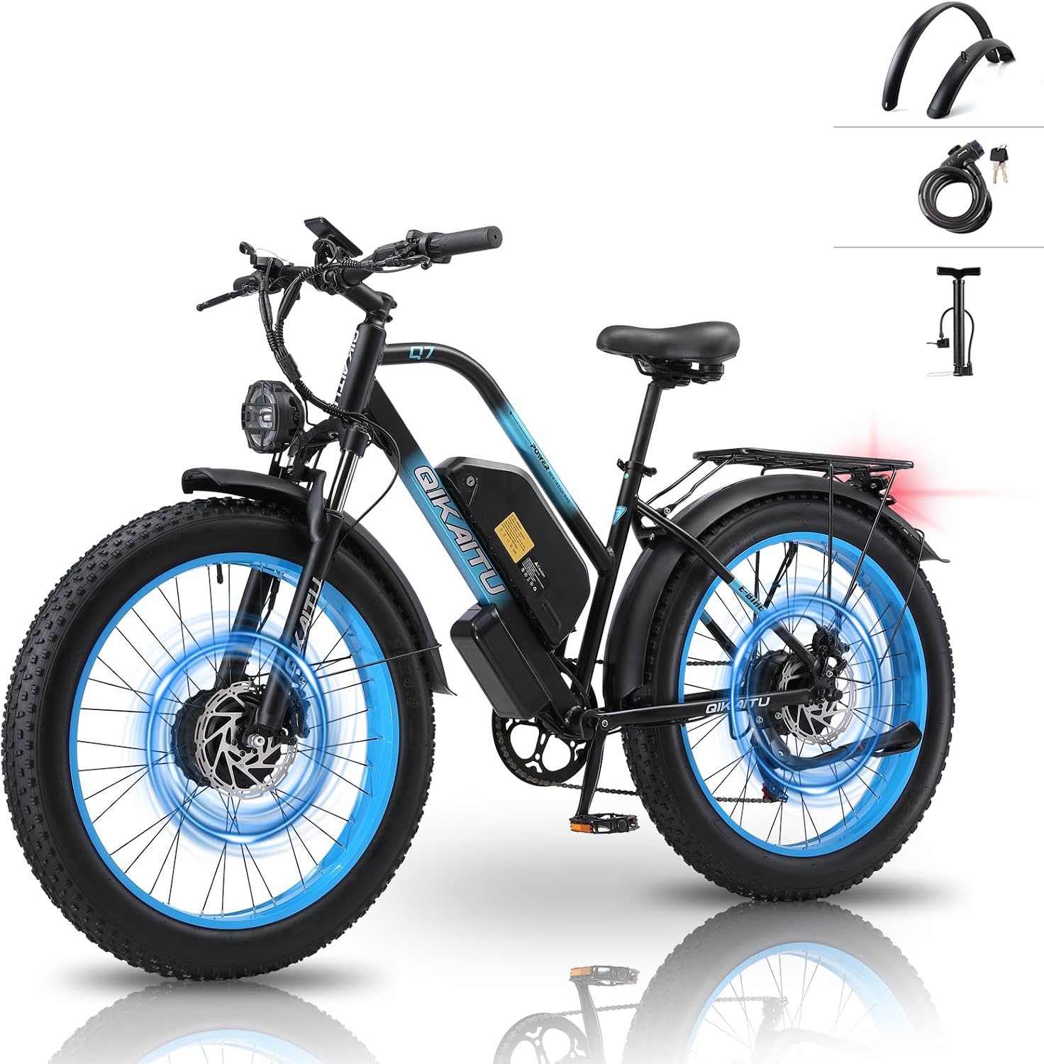 Electric Bike Peak 2000W Motor, UL Certified, 48V 22.4AH Removable Battery, 24' Fat Tire Ebikie All-Terrain, Aluminum Frame, Dual Hydraulic Suspension.LCD Display
