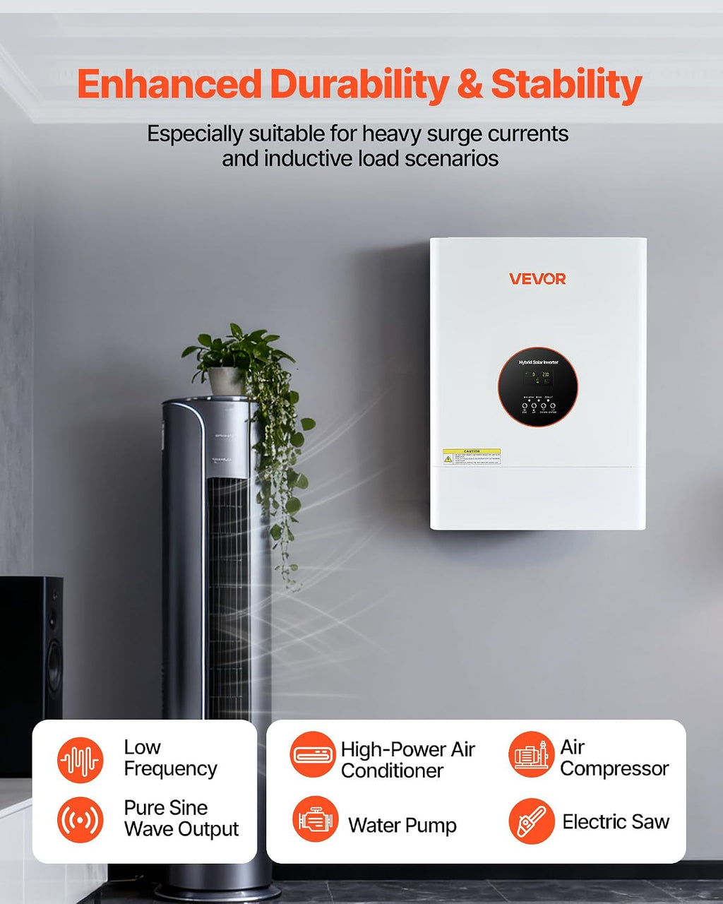 VEVOR 6400W 48V Hybrid Solar Inverter, 120V/240V Split Phase, Built-in 120A MPPT Solar Charge Controller, Low Frequency Pure Sine Wave Power Inverter, for Lead Acid Lithium Battery Off-Grid, NO WiFi