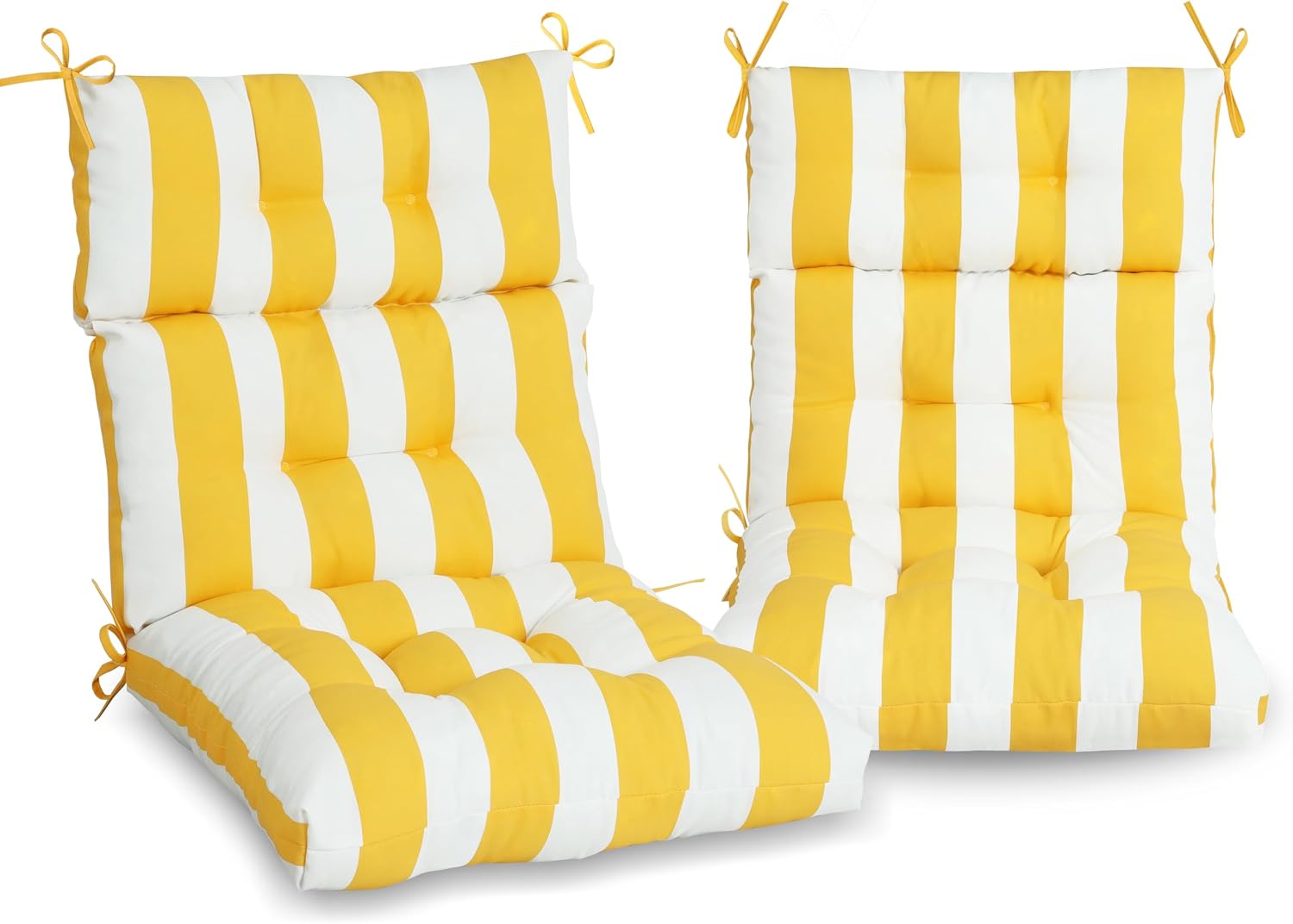 Only choice High Back Adirondack Chair Cushion Set of 2-44'x 22'x 4' Waterproof, Fade-Resistant Outdoor Rocking Chair Cushions for Patio, Garden, Porch (2, Yellow White Stripes)