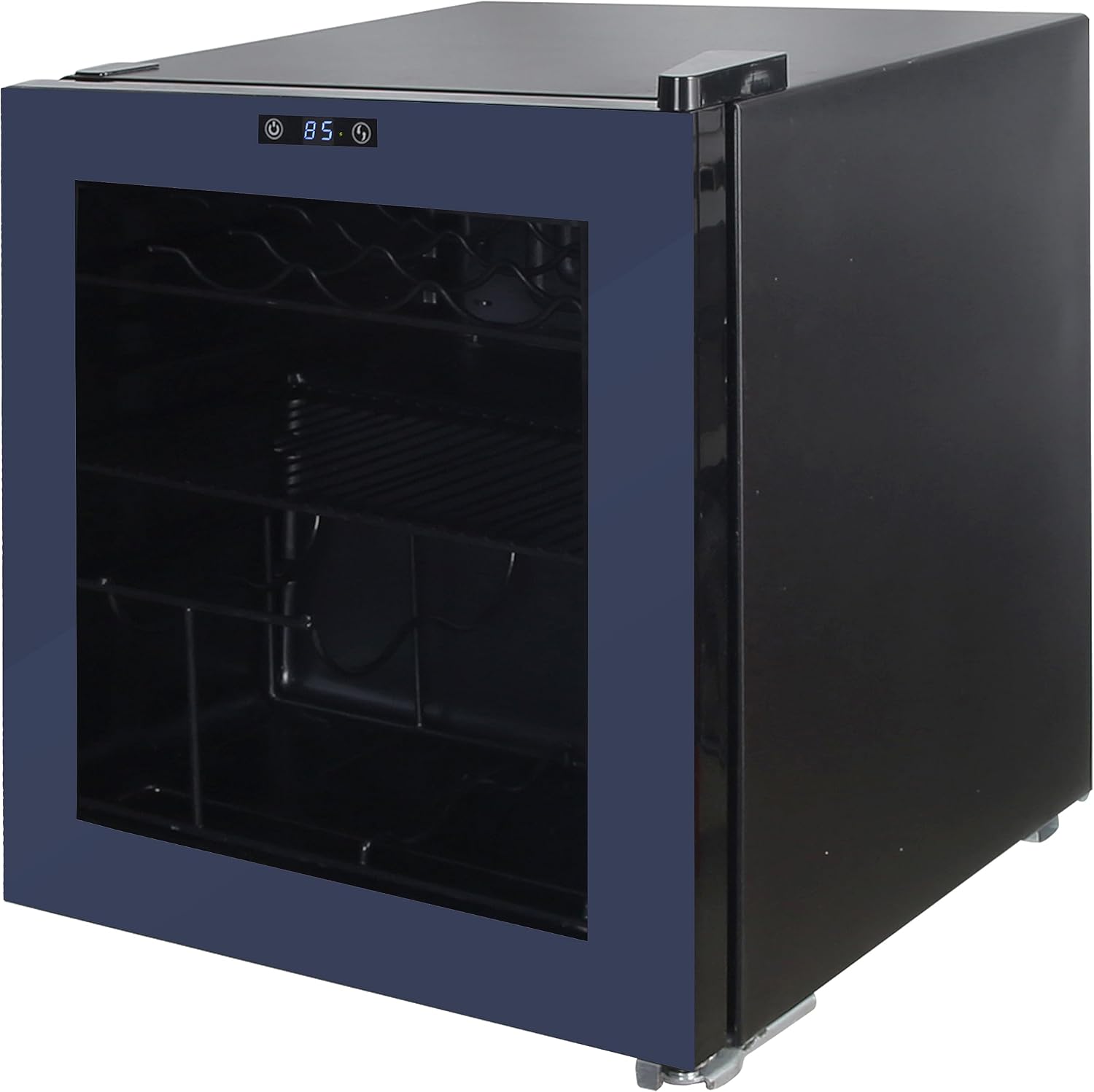 West Bend Beverage Cooler Refrigerator 15 Wine Bottle/60 Can Capacity, Glass Door, 17-Inch Wide Freestanding, Adjustable Thermostat Control, 1.6-Cu.Ft, Slate Blue
