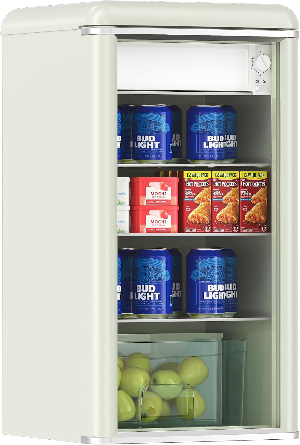 4.9 Cu.Ft Retro Beverage Cooler Double Glass Door Fridge - Holds 120 Cans,8-liter freezing space 5 Temp Settings Adjustable Shelves, Quiet 42dB - Perfect for Kitchen, Bar, Dorm Cream