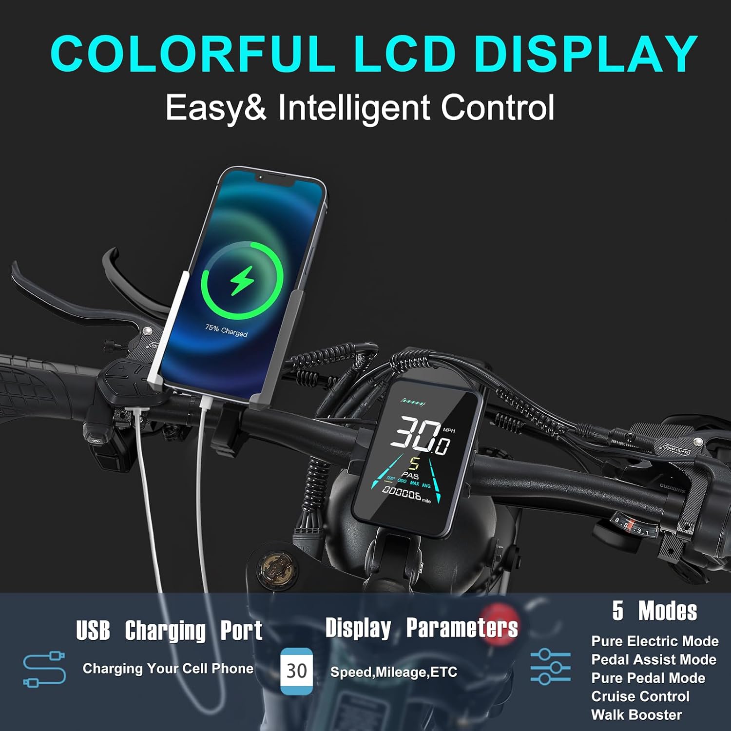 Electric Bike for Adults with 1500W Peak Motor 30 MPH & 65 Miles /130 Miles Long Range Fast E Dirt Bike, 48V 40Ah/20Ah Removable Battery, Full Suspension 26' Fat Tire Mountain Bike