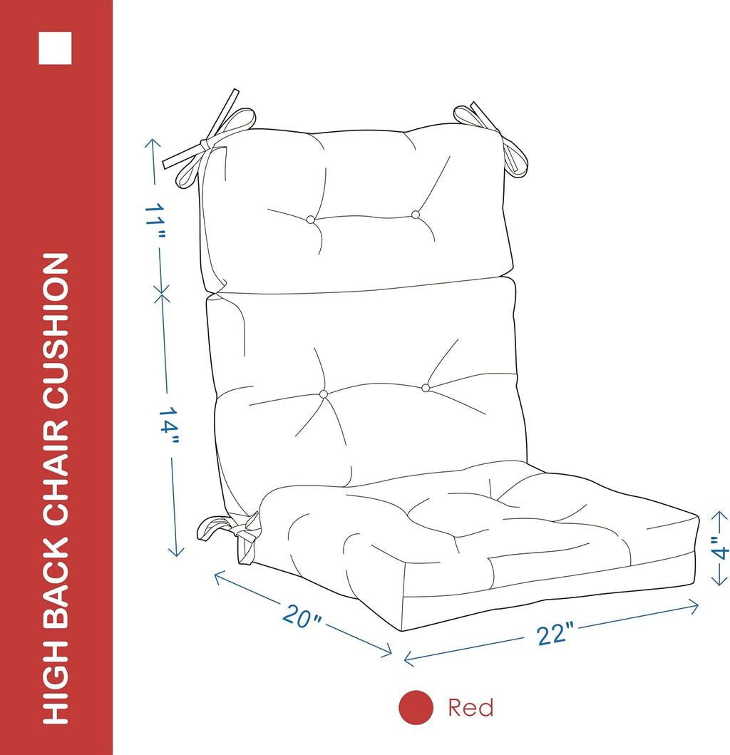 Outdoor Indoor High Back Chair Cushions Set of 4,Waterproof All-Weather Patio Adirondack Rocking Chair Cushions,Seat Back Chair Cushion for Outdoor Furniture with Ties,45x22 Inch, Red
