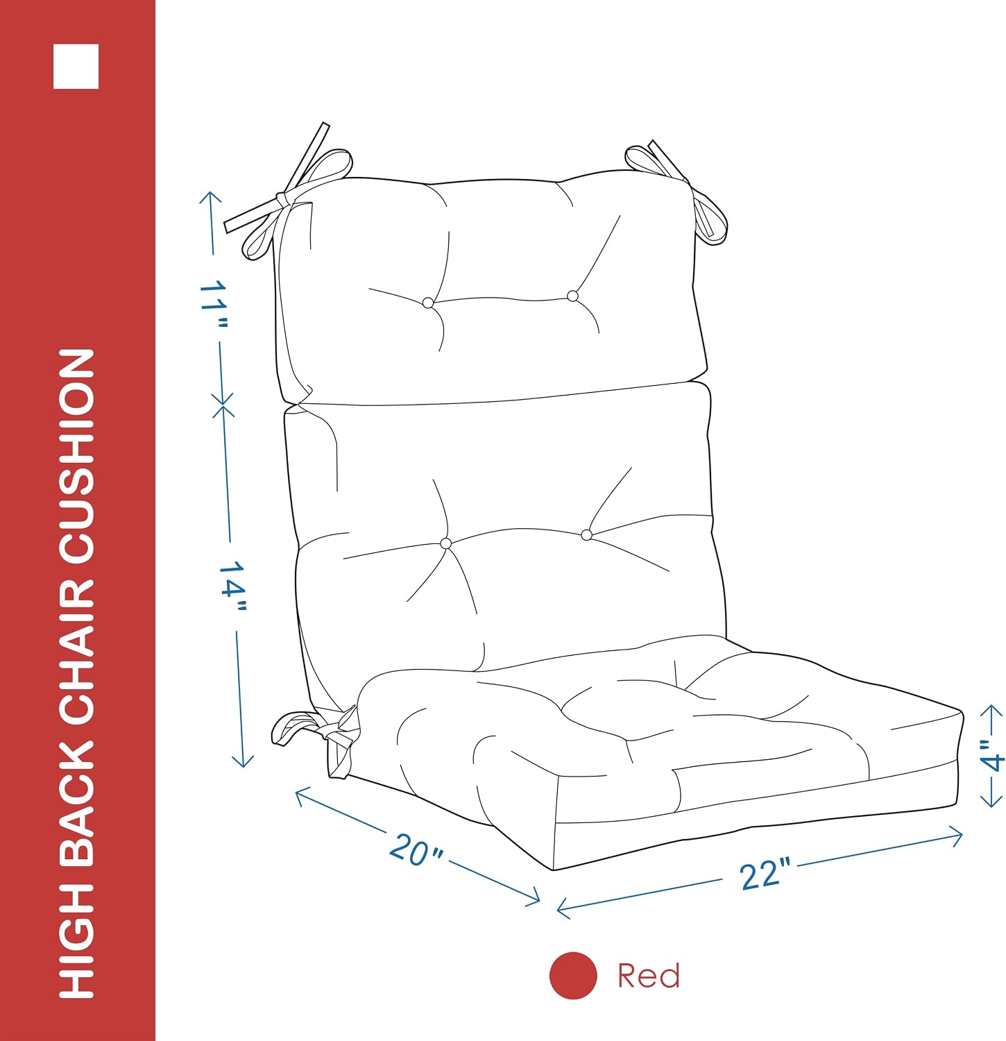 Outdoor Indoor High Back Chair Cushions Set of 4,Waterproof All-Weather Patio Adirondack Rocking Chair Cushions,Seat Back Chair Cushion for Outdoor Furniture with Ties,45x22 Inch, Red