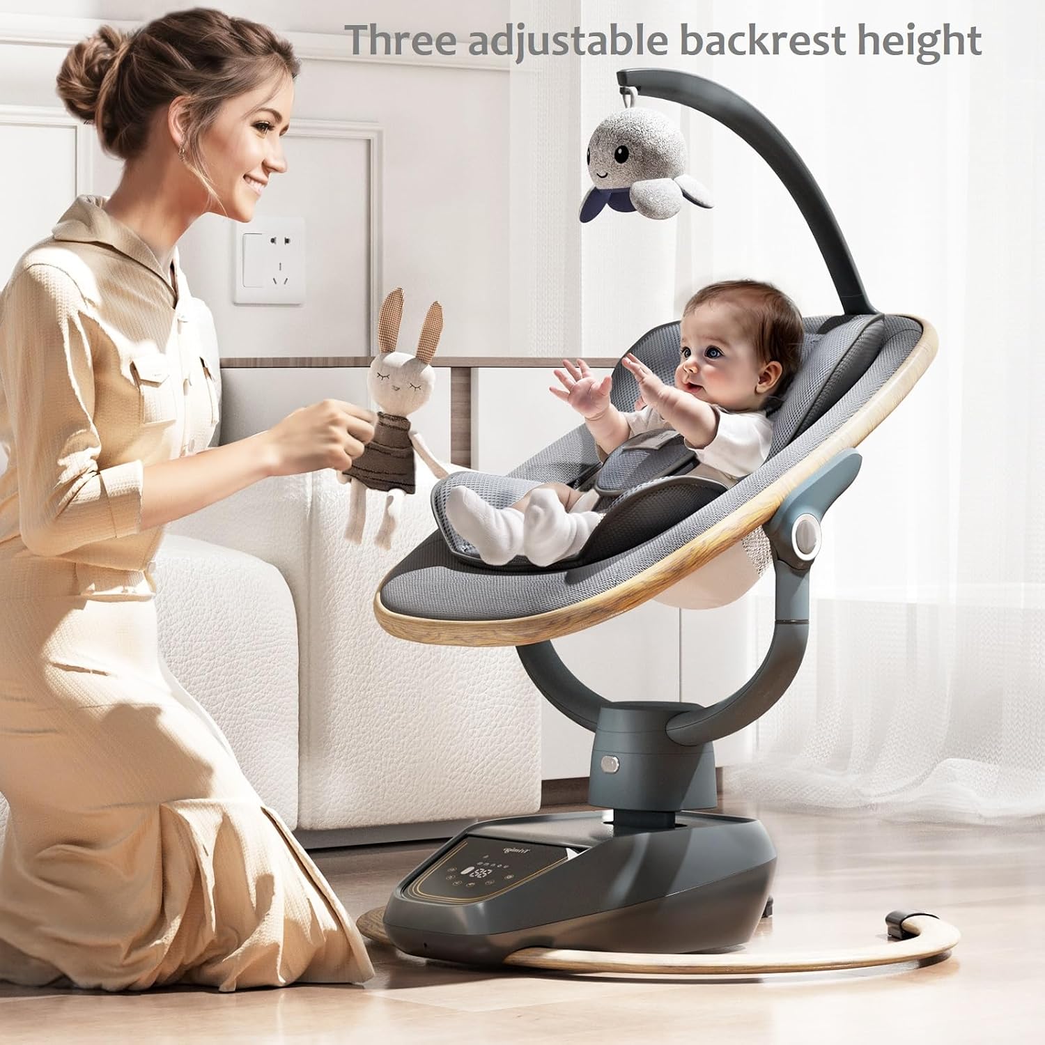 Trimigo Baby Swing for Infant to Toddler, 180° Adjustable 3D Electric Baby Swing, Remote,5-Modes,4-Speed,3-Seat Height, 8 Melody, Newborn Swing,Infant Swing for Babies 0-12 Month (Girl and Boy)