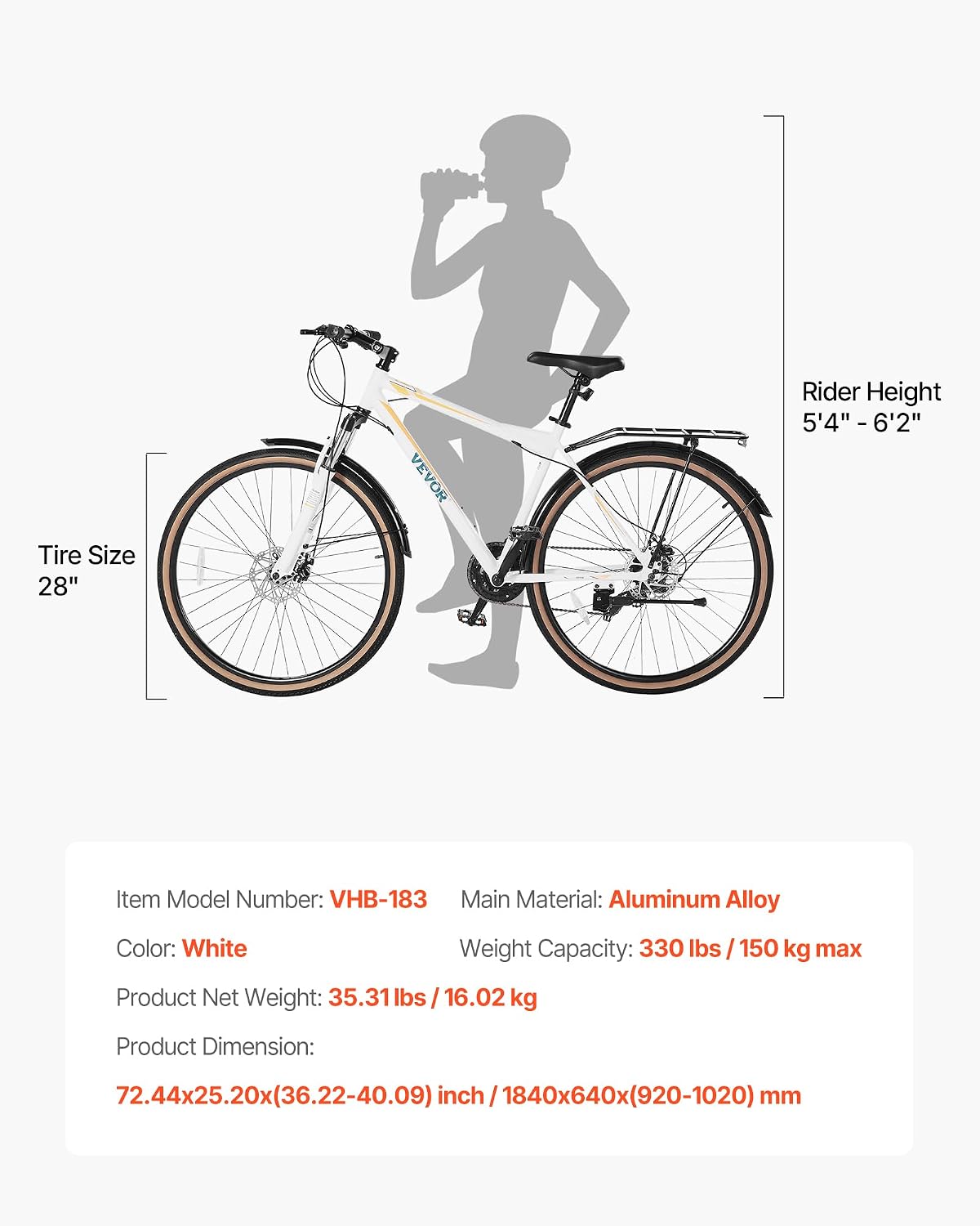 VEVOR Hybrid Bike, Lightweight Aluminum Frame Bike, 700c Wheel Men Women Hybrid Bicycle, Step-Over/Step-Through Adult Urban City Commuter Bikes, with 7/24 Speed, Alloy Adjustable Stem and Seat