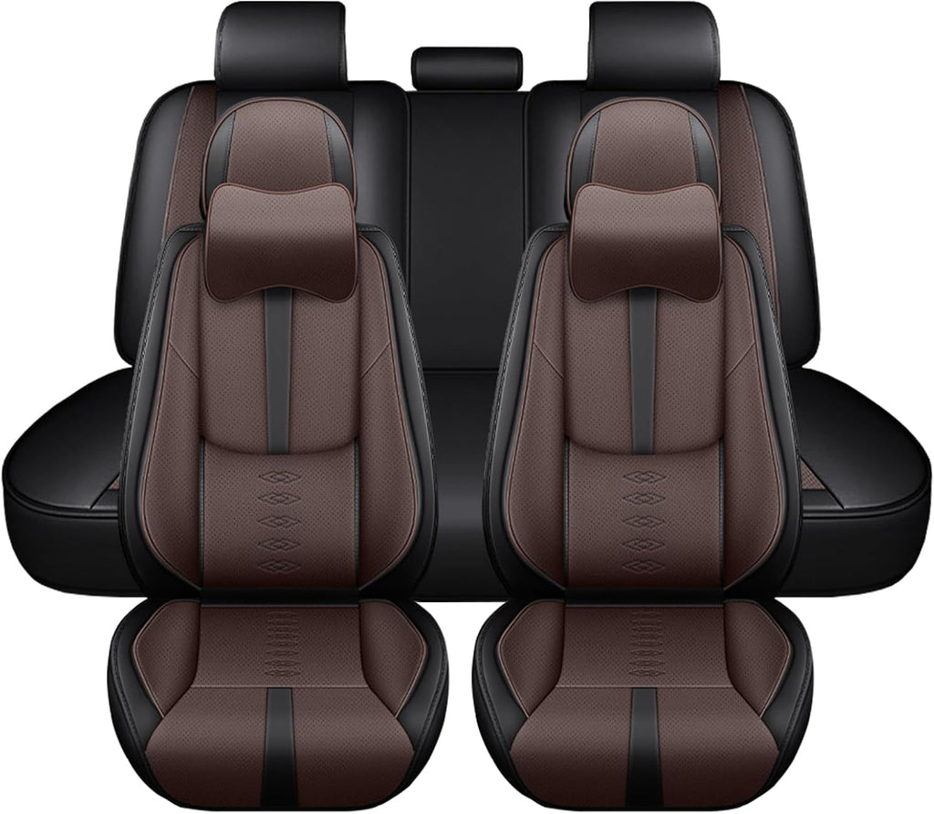 Leather Seat Covers for Hyundai Santa Cruz 2022-2025 2026,Car Seat Covers Full Set,Waterproof Car Seat Protectors with Airbag,Comfort Interior Cover Seats for Cars(Black+Brown,Pillows)