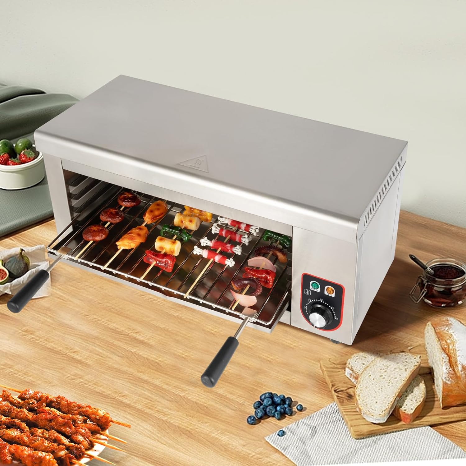 2000W Cheese Melter Electric Salamander Broiler 50-300°C Salamander Grill Stainless Steel Broiler Burner BBQ Grill Grilling Machine Countertop Wall-mounted for Restaurant Kitchen Hotel