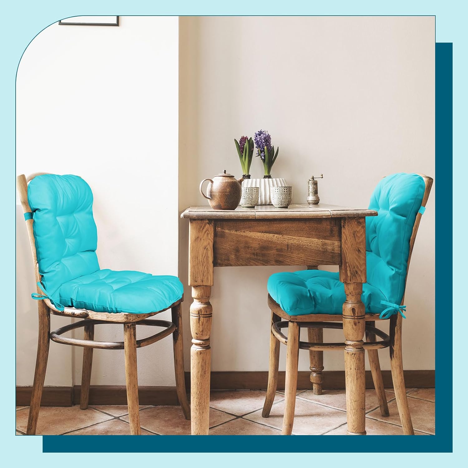 Chunful 6 Pcs Back Chair Cushion Outdoor Indoor Tufted Seat/Back Patio Seating Cushions Weather Resistant Patio Rocking Pads for Outdoor (Light Blue)