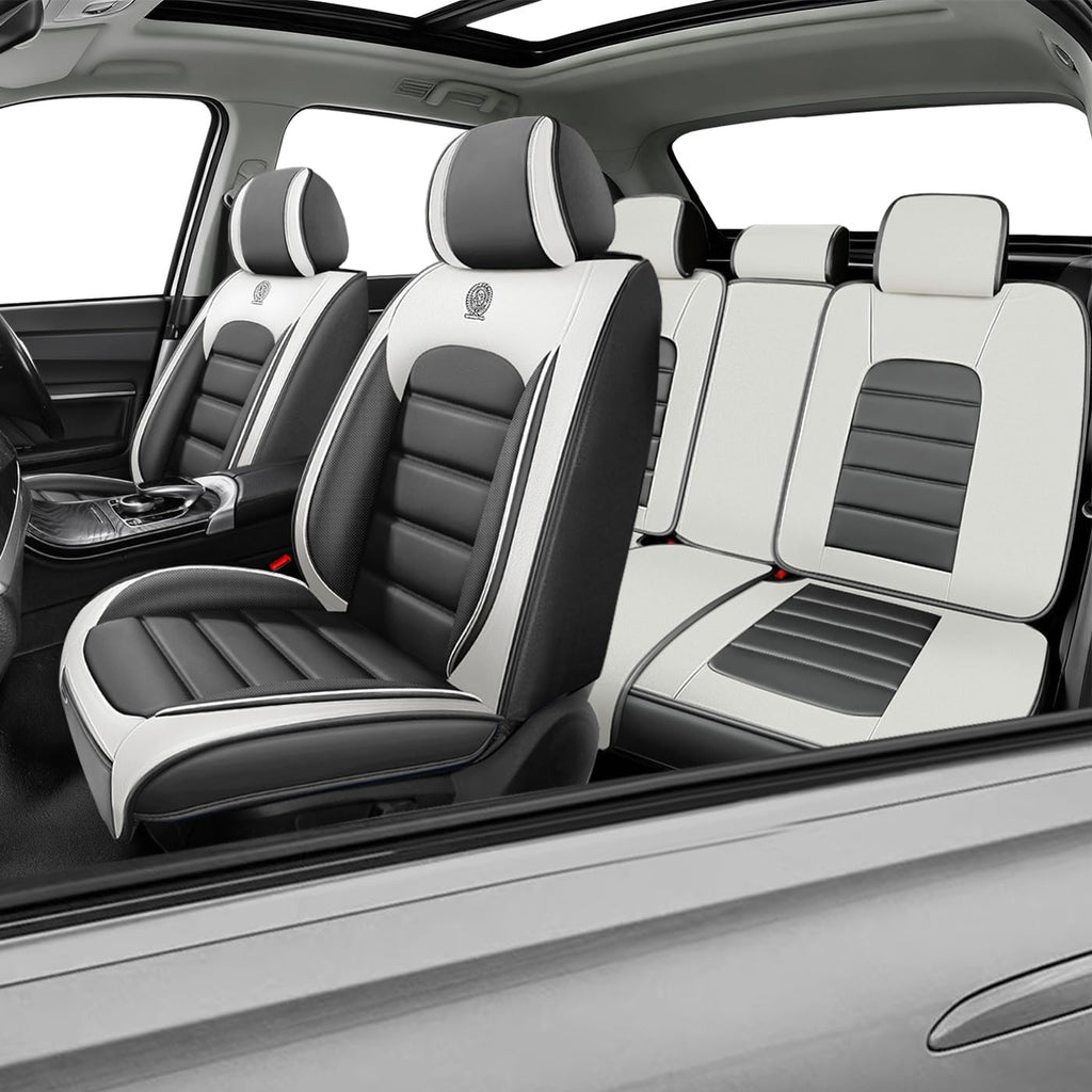 Car Seat Covers for CRV,for Honda CRV 2007-2024 2025,Waterproof Leather Seat Covers,Compatible Airbag,Full Set Comfort Car Seat Protectors for Most Cars(Gray&White)