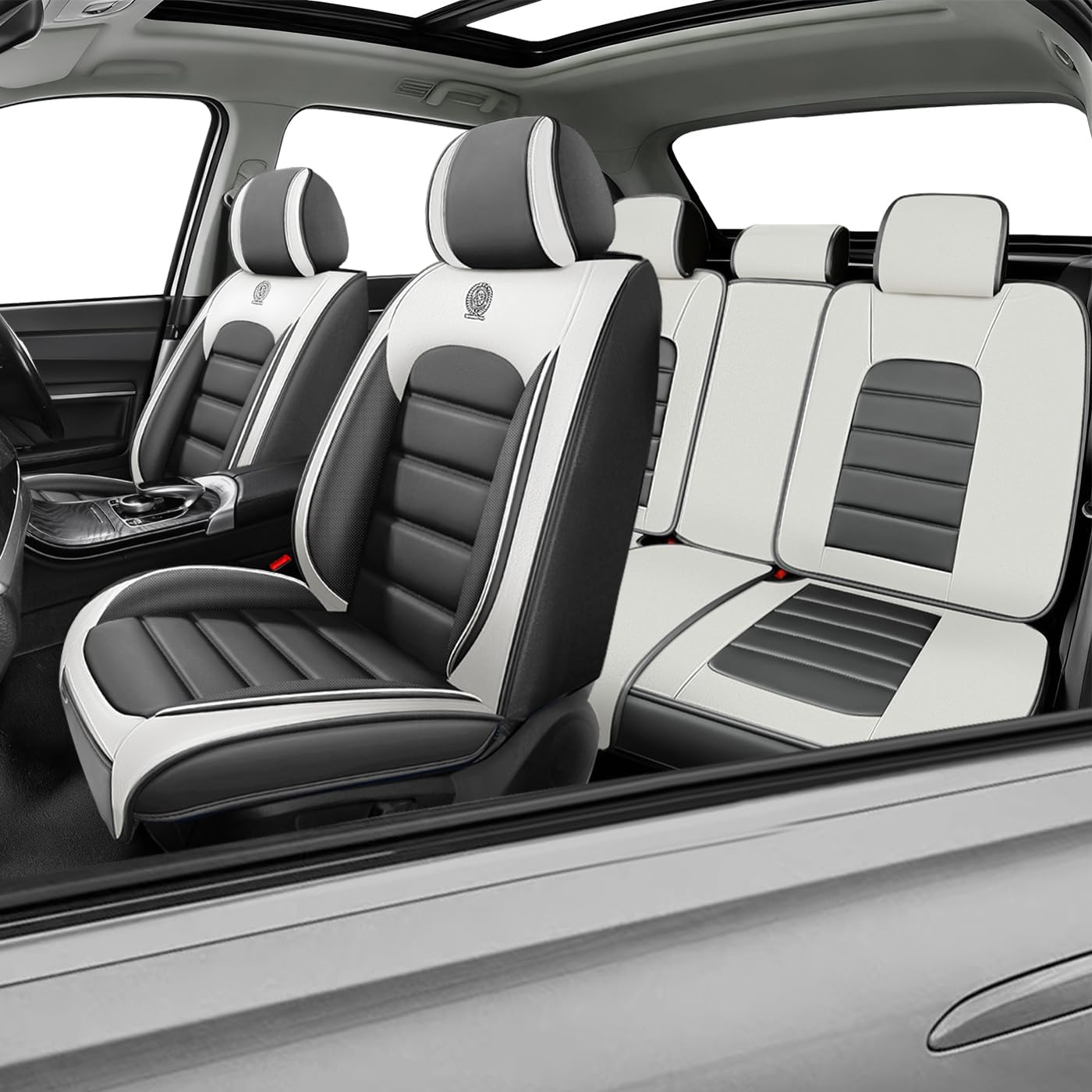 Car Seat Covers for CRV,for Honda CRV 2007-2024 2025,Waterproof Leather Seat Covers,Compatible Airbag,Full Set Comfort Car Seat Protectors for Most Cars(Gray&White)