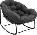 Indoor & Outdoor Rocking Chair, Oversized Rattan Royal Rocking Chair with Padded Cushion, Rocker Egg Chair for Living Room, Patio, Front Porch, Backyard,Dark Grey