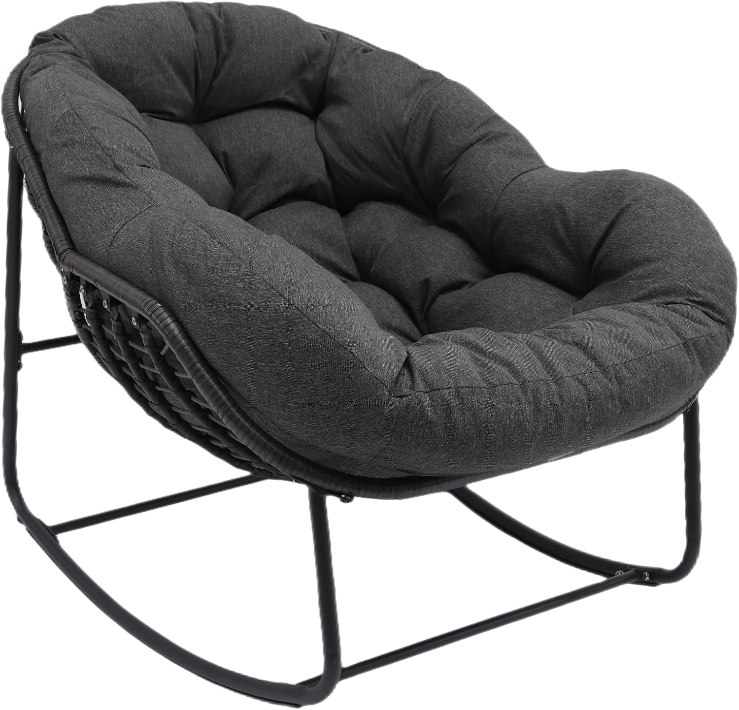 Indoor & Outdoor Rocking Chair, Oversized Rattan Royal Rocking Chair with Padded Cushion, Rocker Egg Chair for Living Room, Patio, Front Porch, Backyard,Dark Grey
