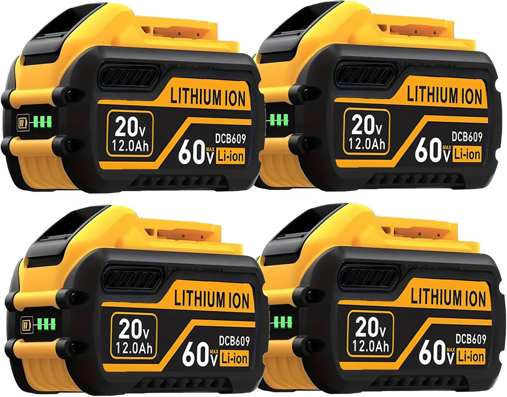 4Packs Replace for DeWalt Flex 20V/60V Volt12000mAh Lithium Battery Compatible with DCB606 DCB612 DCB606-2 DCB609 DCB609-2 DCB204 DCB205 DCB206 Cordless Power Tools (4PACK 12.0AH)