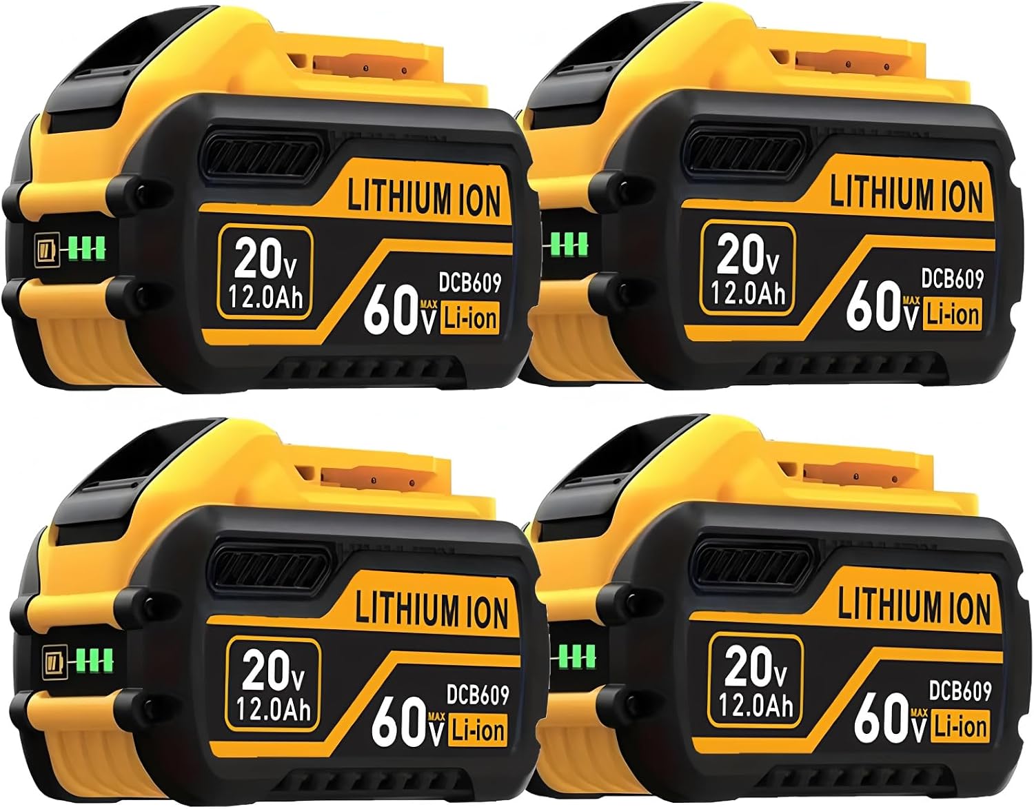 4Packs Replace for DeWalt Flex 20V/60V Volt12000mAh Lithium Battery Compatible with DCB606 DCB612 DCB606-2 DCB609 DCB609-2 DCB204 DCB205 DCB206 Cordless Power Tools (4PACK 12.0AH)