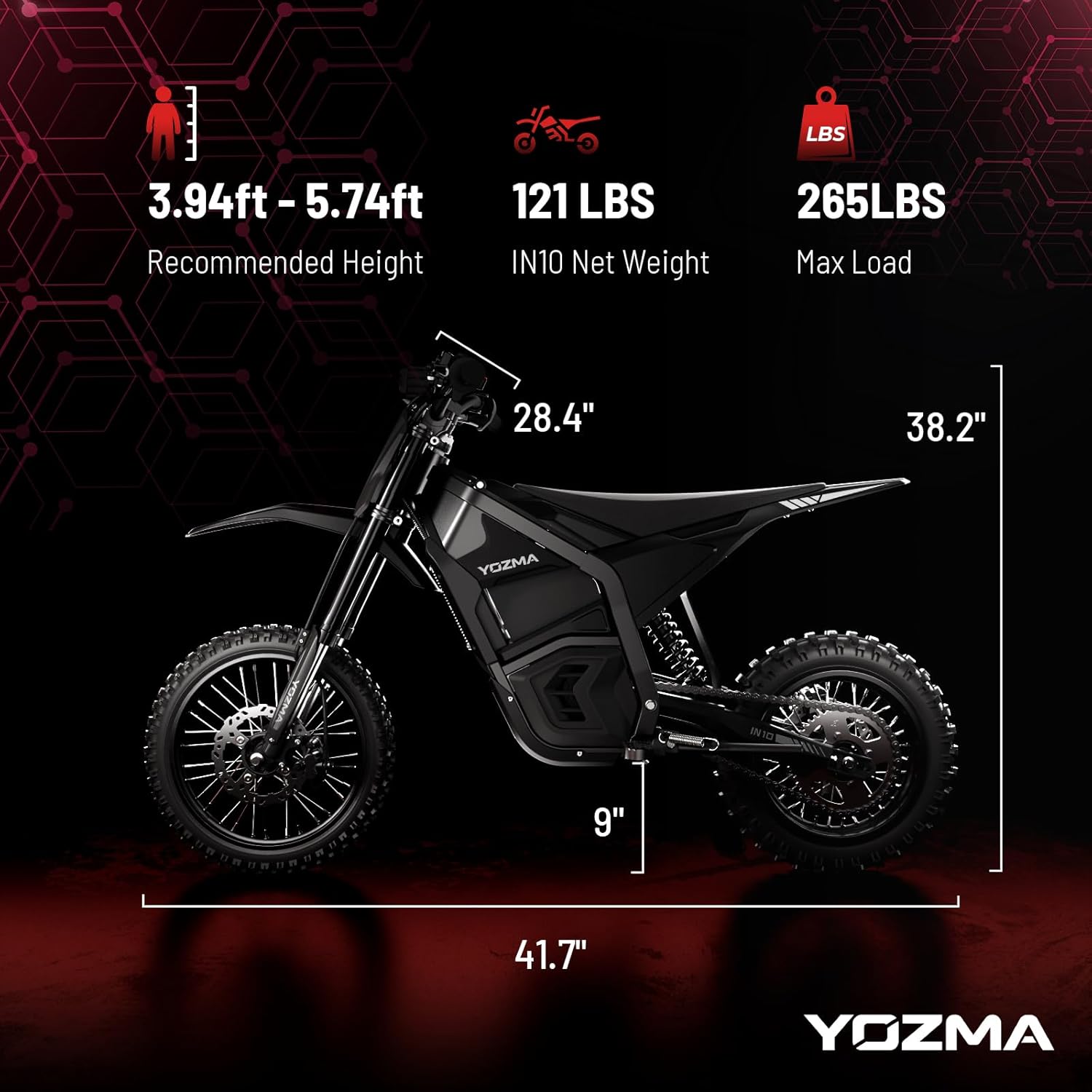 Yozma IN10 Electric Dirt Bike, 2600W 40MPH Electric-Motorcycle with 48V/23AH Battery Ebike, Full Hydraulic Brakes and Suspensions Mountain Off-Road E Dirt Bike, for Teens & Adults (Shadow Black)