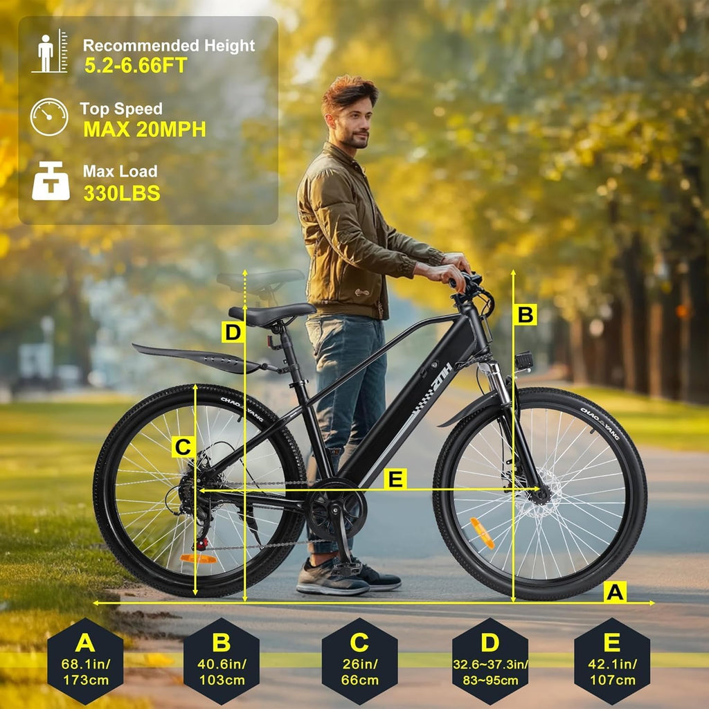 ZNH Electric Bike, 750W Peak Electric Mountain Ebike for Adults with 48V 13Ah Removable Battery, 20MPH 26'' Electric Bike - Suspension Fork, LED Display, Fat Tire Commuter Ebike, Black