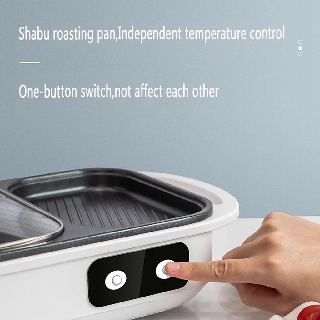 Indoor Non-Stick Electric Pot and Griddle, Barbecue Pan Hotpot With Divider, Independent Dual Temperature Control, for Korean BBQ, Steaks, Shabu Shabu and Noodles at Family Dinners