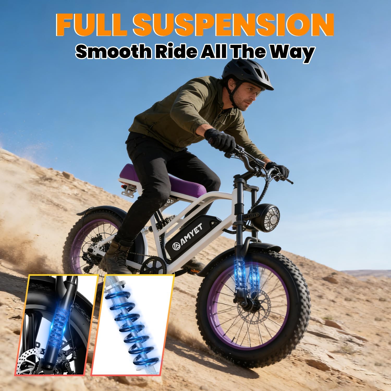 AMYET V9-G60 Electric Bike for Adults, 48V 20Ah(960WH) Ebike with Removable Battery, 20' Fat Tire E Dirt Bike,Dual Shock Absorber, Adults Electric Bike with UL 2849 Certificaed