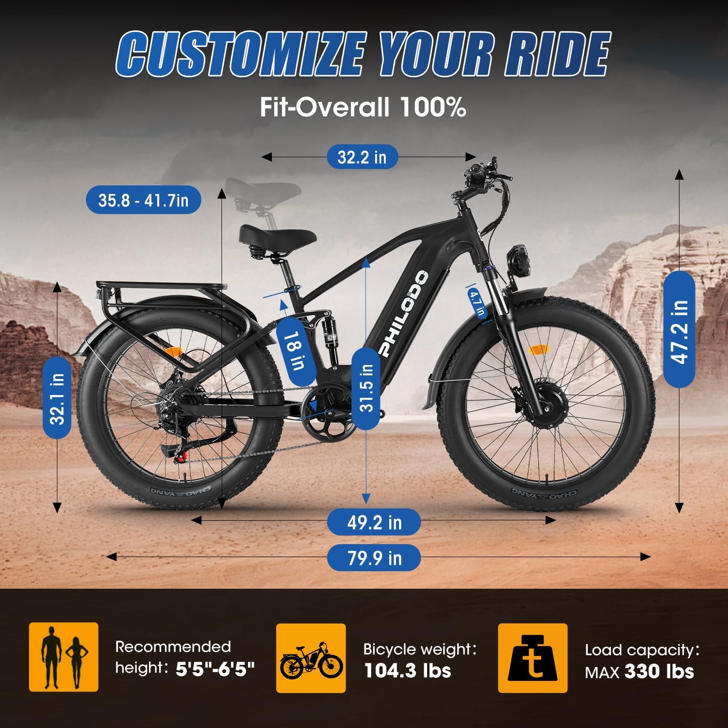 Electric-Bike for Adults, Dual-Motor-Ebike Hunting-Ebike 5000W, 60V 32AH Long Range Dirtbike, Fat-Tire-Electric-Bicycle, Full Suspension for Off-Road Snow Sand