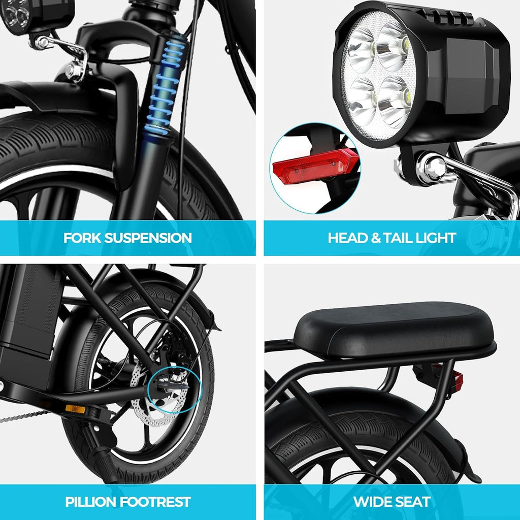 WINDHORSE 16' Folding Electric Bike for Adults, 630W Peak Motor, 20MPH, 19–35 Miles Pedal Assist Range, LCD Display, Dual Disc Brakes, Removable Battery