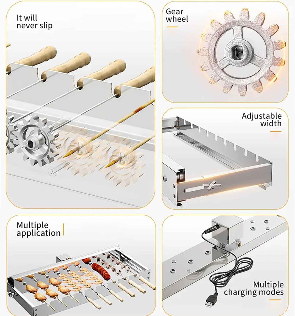 iDili Ac/Dc Fully Automatic Barbecue Flip Rack, Adjustable Width Bamboo Skewer Grilling Machine 5V Can Be Connected to Power Bank (50cm)