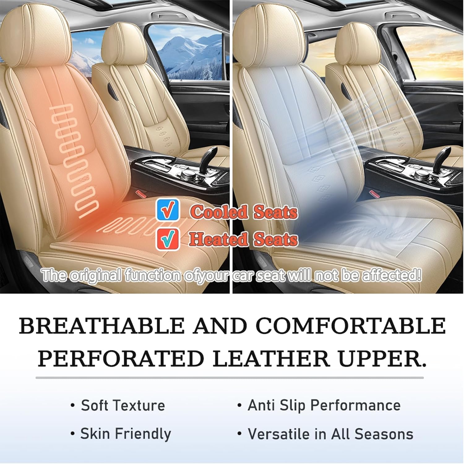 Leather Seat Covers for Jaguar XJ8 2000-2008,Premium Car Seat Covers Front Set,Waterproof Car Seat Protectors with Airbag,Comfort Interior Cover Seats for Cars(Beige)