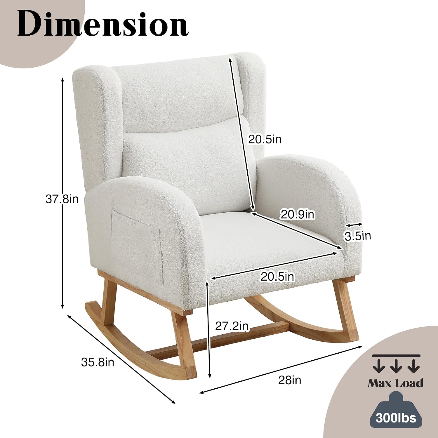 HCHAIRH Nursery Rocking Chair,Wingback Nursery Rocking Chairs,Nursing Glider Rocker Chair with High Back for Living Room Bedroom(Teddy White)