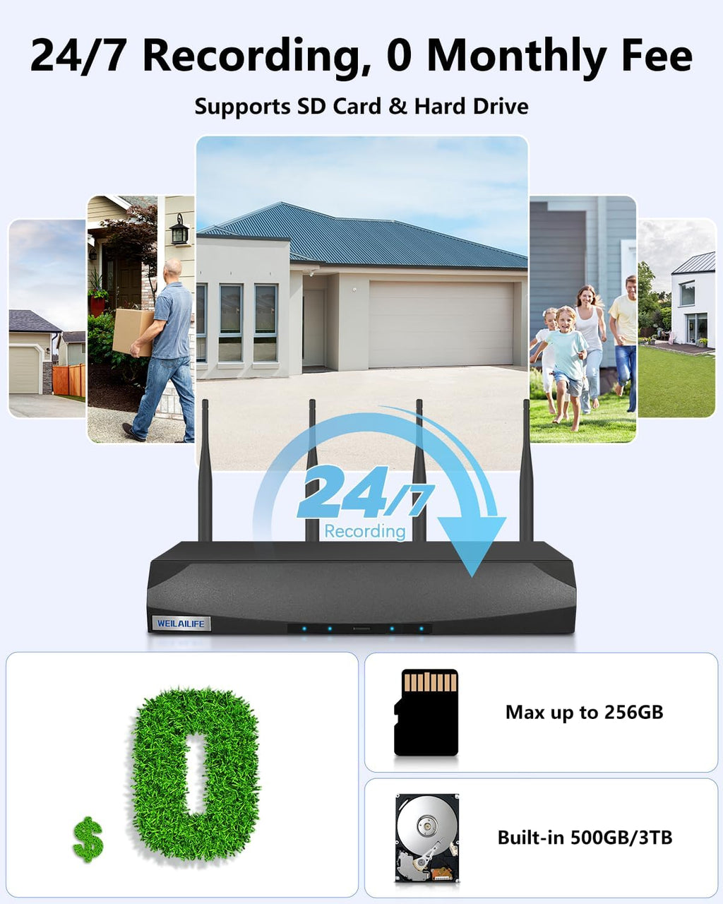 【2-Way Audio & Auto Tracking】 4MP PTZ Security Cameras Wireless Outdoor, Wireless Cameras for Home Security, Home Video Security Cameras System, Surveillance DVR Kits