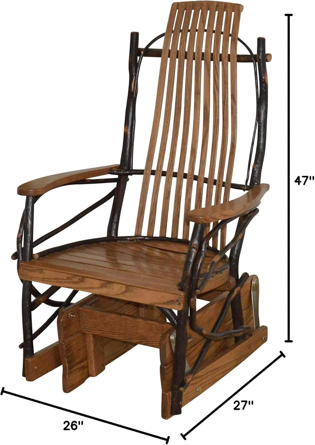 Amish-Made Large Walnut-Stained Oak and Hickory Glider Rocking Chair