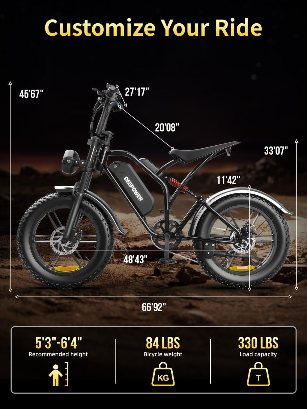 Rideon Electric Bike for Adults,1500W Peak Motor Ebike, Up to 120Miles 32MPH, Fat Tire Electric Bike with 48V 13AH /20AH/25AH Removable Battery