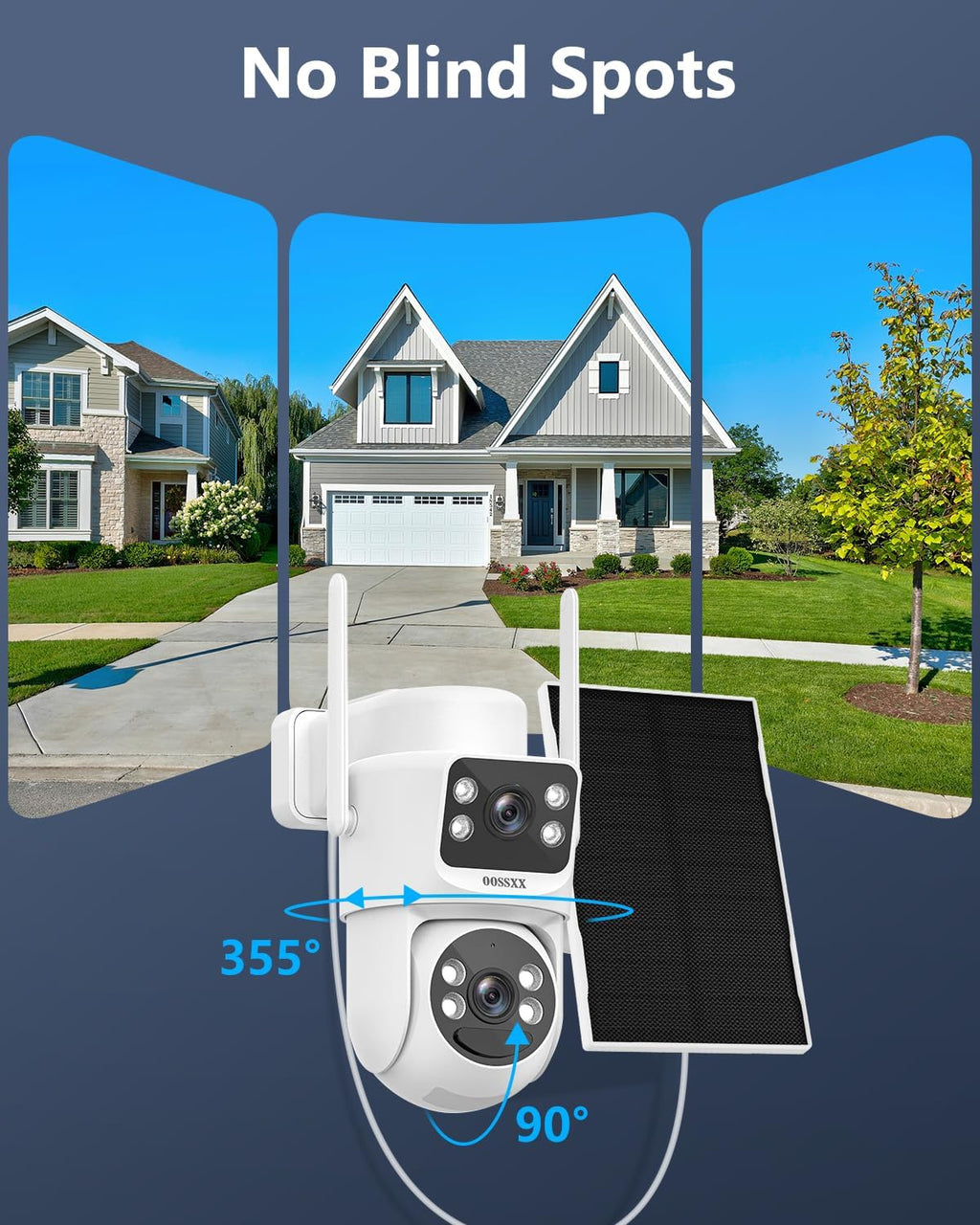 OOSSXX (100% Wire-Free) Solar Battery Outdoor Wireless Security Camera WiFi Cameras Video Surveillance Cam
