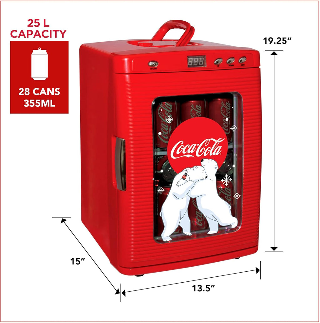 Coca-Cola 25L Retro Mini Fridge Polar Bear Design Portable Cooler/Warmer for Snacks Drinks Skincare Cosmetics with AC DC Capable Ideal for Bedroom Office Dorm Travel