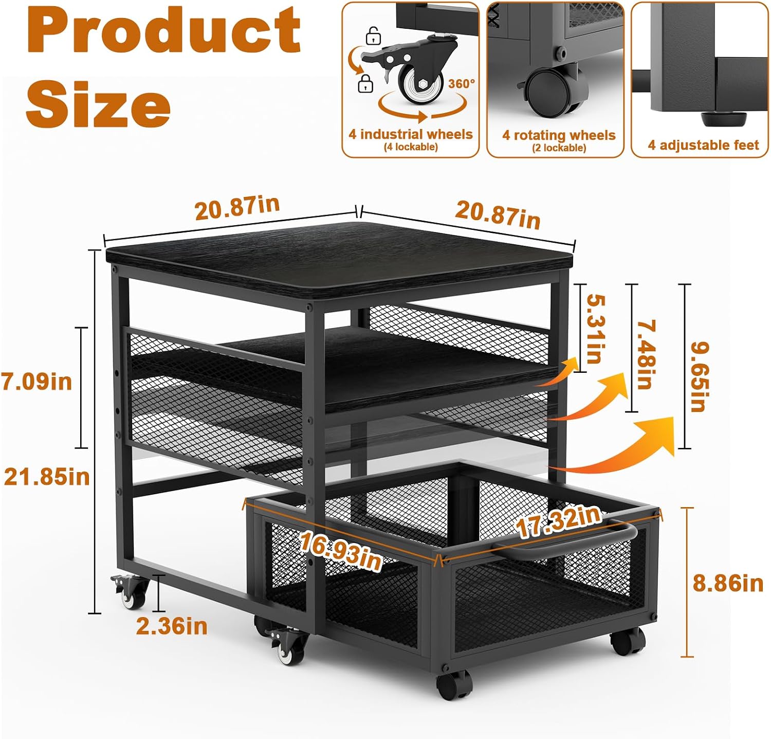 21x21in Mini Fridge Stand with Storage, Heavy Duty Mini Fridge Table with 4 Lockable Wheels for Coffee Bar 220LBS Compact Beverage Refrigerator Stand Cabinet Dorm Fridge Cart for Office Home (Black)