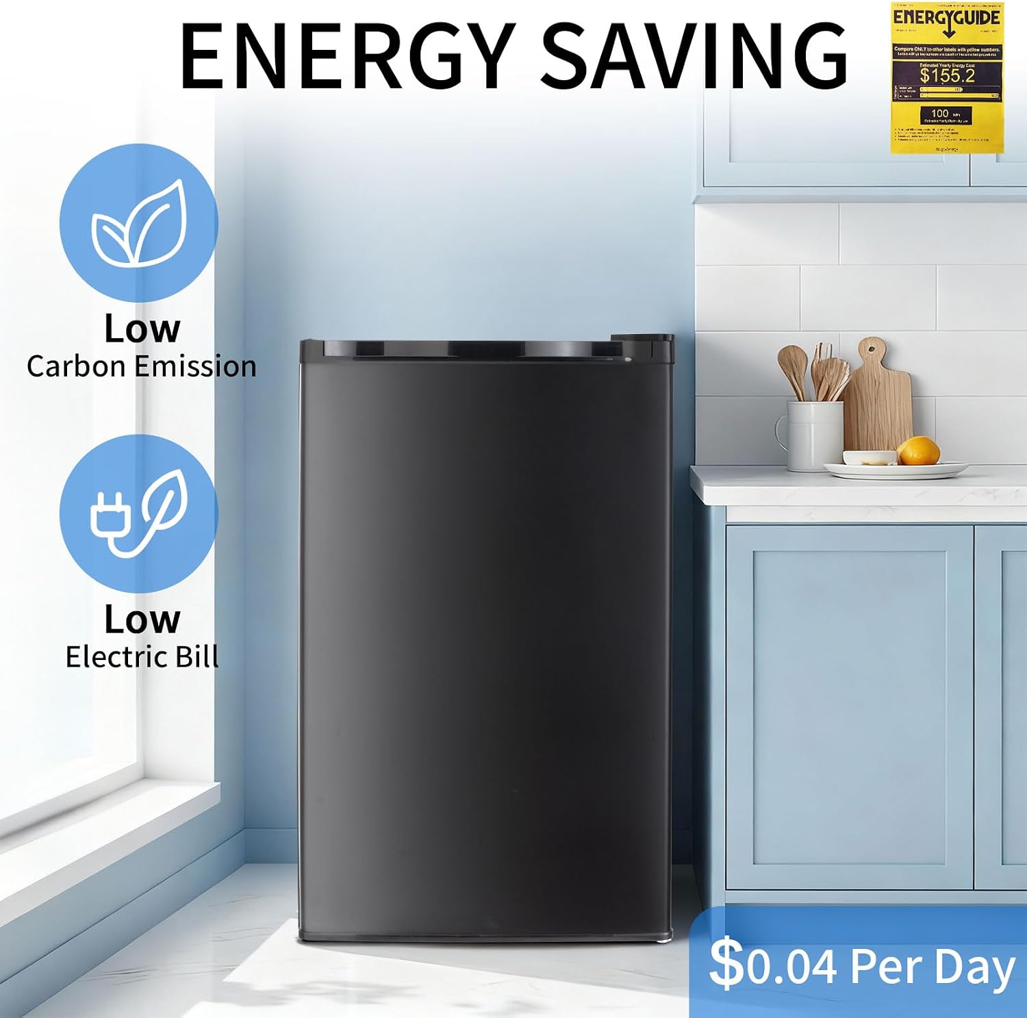 DOGHLY 3.2 Cu.Ft Mini Fridge with Freezer, Single Door Compact Refrigerator with 7 Adjustable Thermostat, Low Noise, Removable Shelf, Small Refrigerator for Dorm, Office, Bedroom, Black