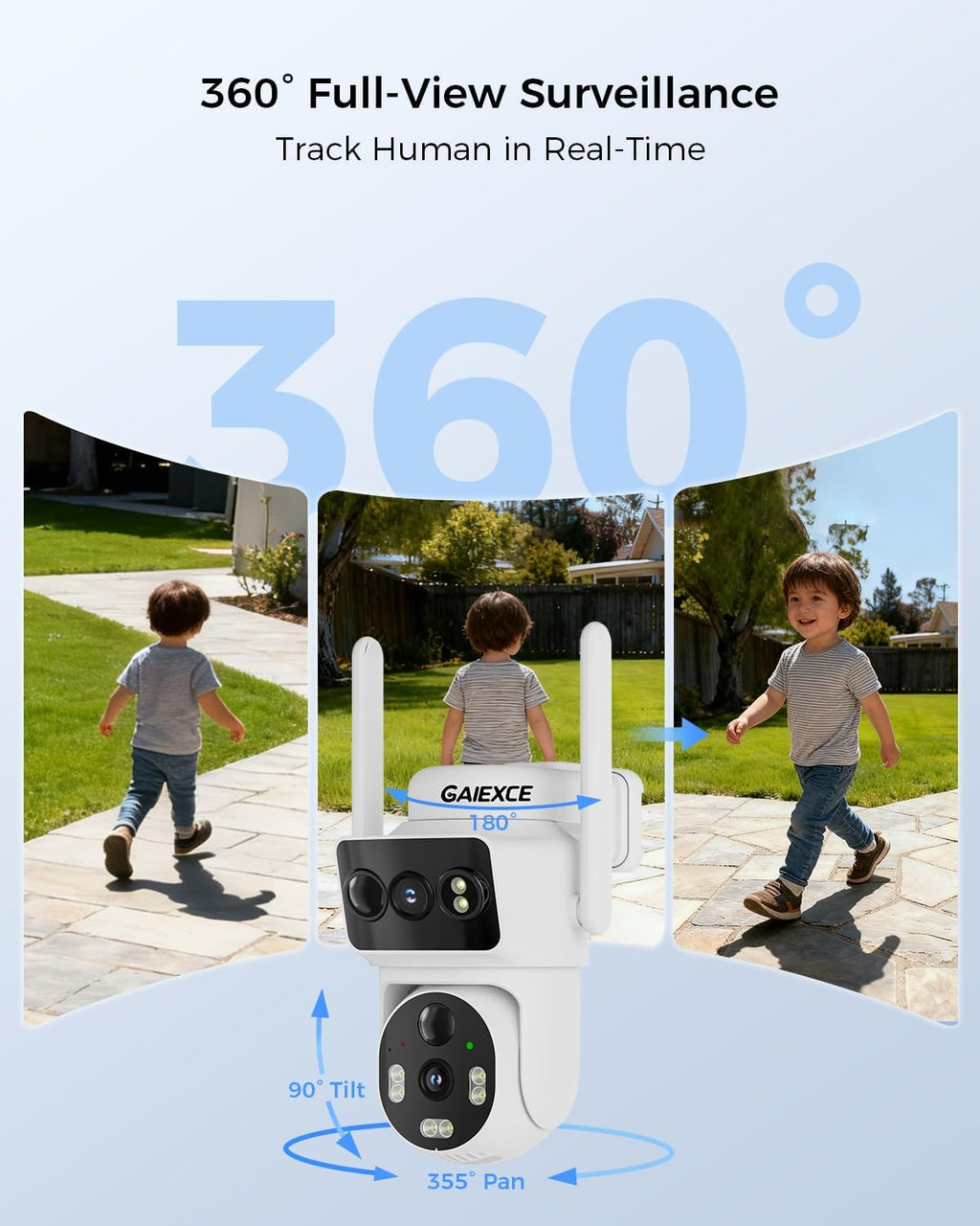 Solar Dual Lens Security Cameras Wireless Outdoor, Home Dual Lens Security Camera System, No Subscription, 2.4G & 5G WiFi 4MP Night Vision, 64G SD Local Recording Expandable to 10CH