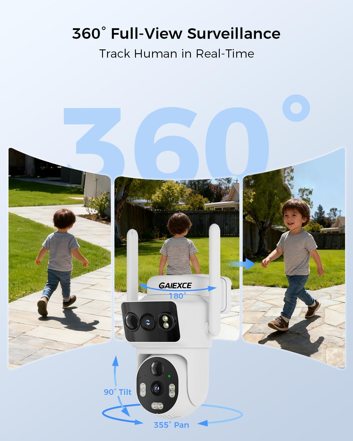 Solar Dual Lens Security Cameras Wireless Outdoor, Home Dual Lens Security Camera System, No Subscription, 2.4G & 5G WiFi 4MP Night Vision, 64G SD Local Recording Expandable to 10CH