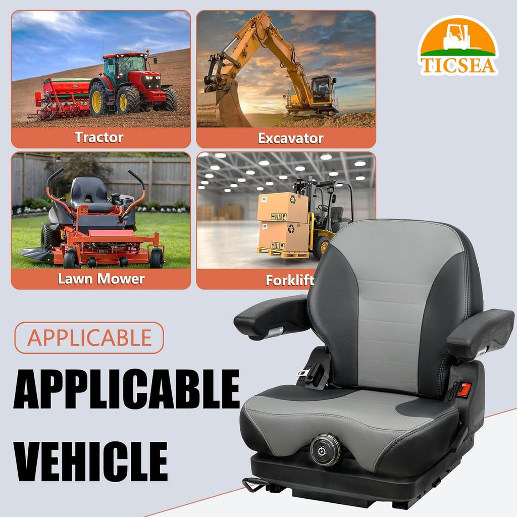Tractor Suspension Seat, Adjustable Seatbelt Backrest Armrests Weight Adjustment - Compatible with Toro Bad Boy Scag Kubota Ferris Hustler Gravely Zero-Turn Mowers & Tractors