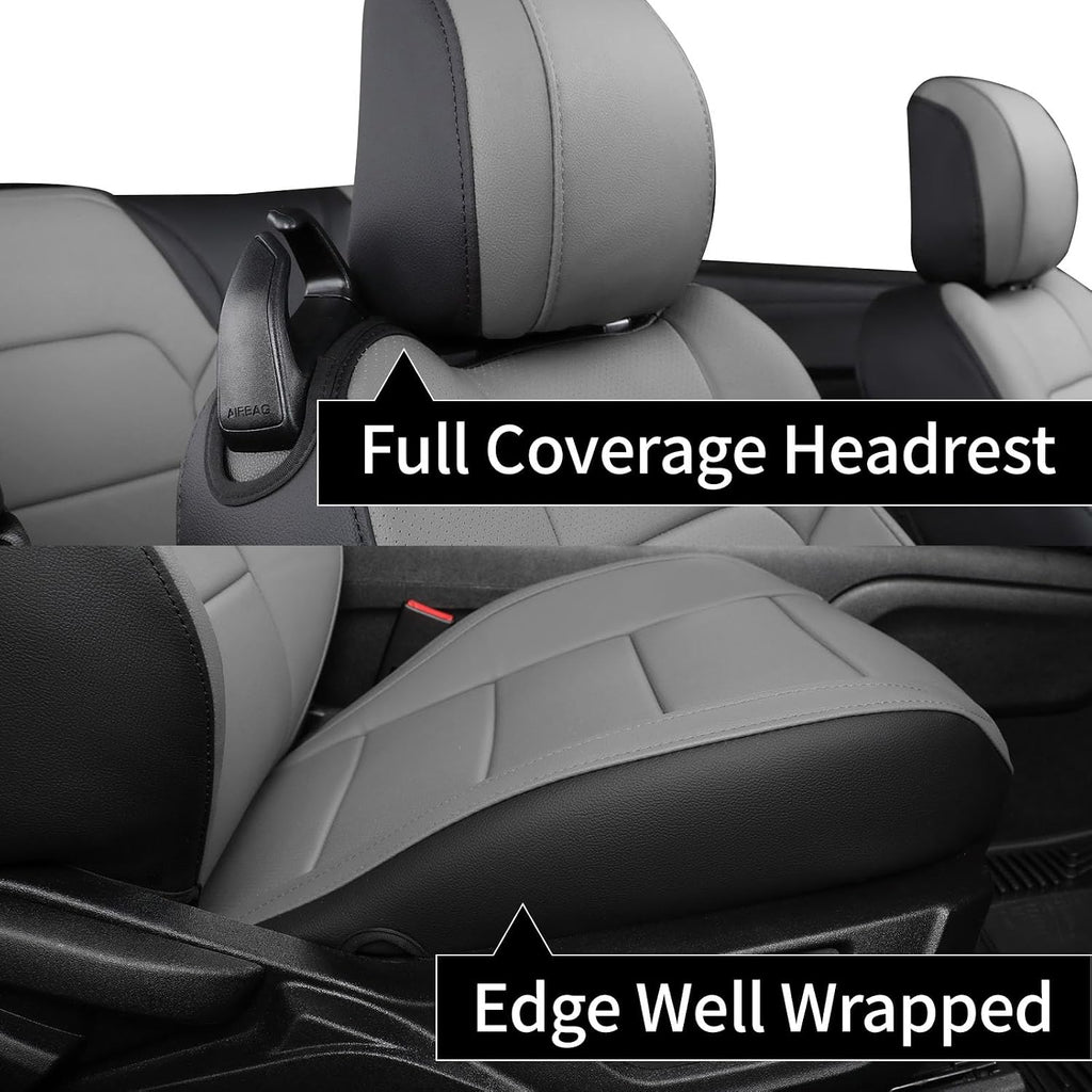 coverdream Mustang Leather Car Seat Covers Custom Fit for 2015-2025 2026 Ford Mustang Convertible,Rear Row One-Piece Backrest,Fully Covered Waterproof Seat Protector (Full Set,Black/Gray)