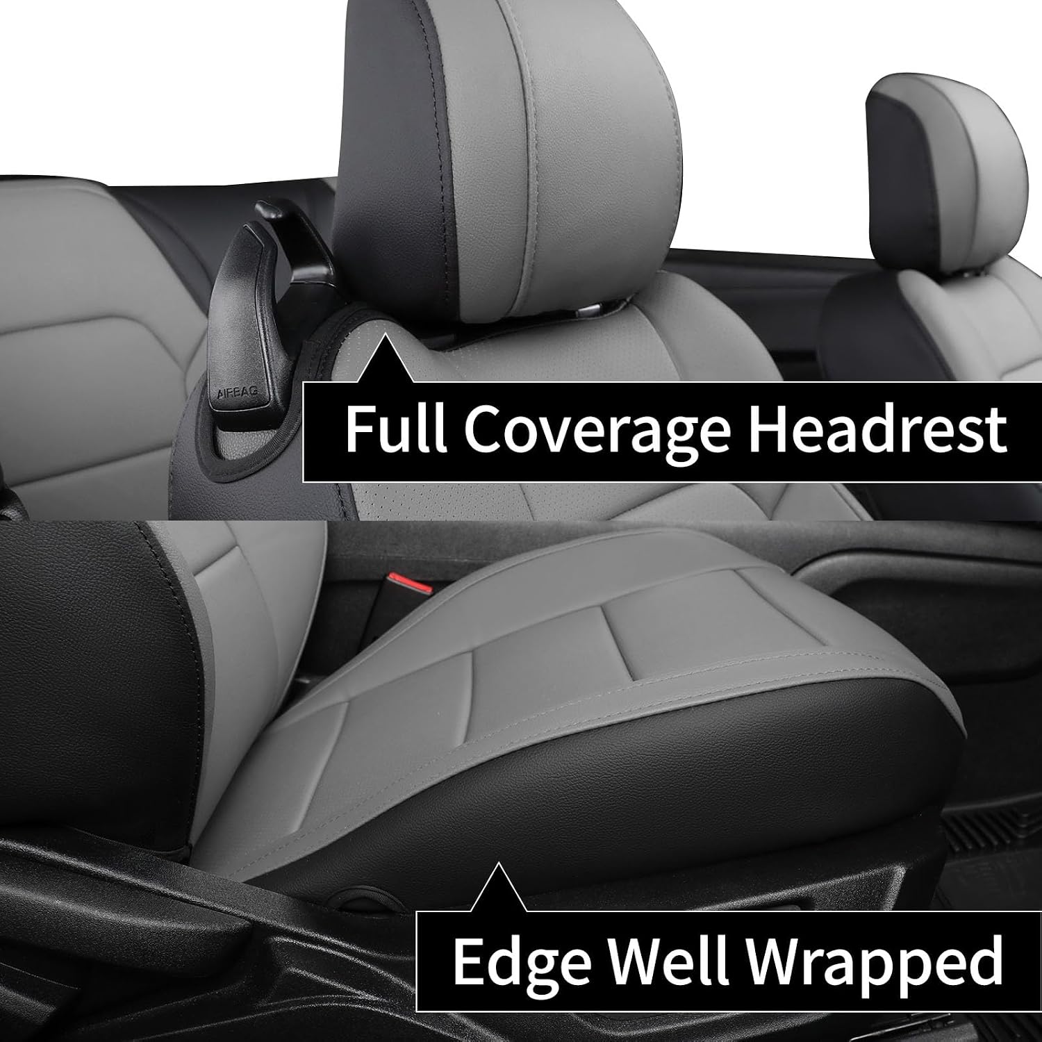 coverdream Mustang Leather Car Seat Covers Custom Fit for 2015-2025 2026 Ford Mustang Convertible,Rear Row One-Piece Backrest,Fully Covered Waterproof Seat Protector (Full Set,Black/Gray)