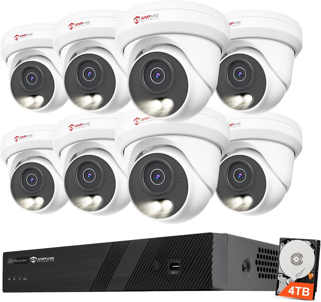 Anpviz 16CH PoE Security Camera System, 8PCS 5MP Wired IP TurretCameras Outdoor, Night Vision, Built in Mic, 12MP PoE NVR with 4TB HDD for 24/7 Recording, CCTV for Businesses Home, NDAA (U Series)