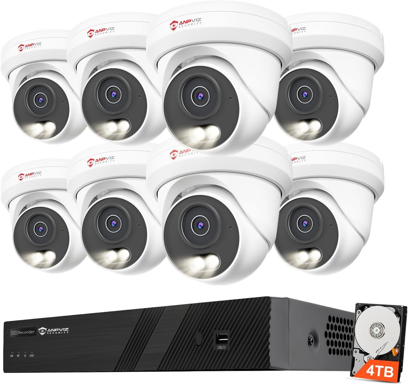 Anpviz 16CH PoE Security Camera System, 8PCS 5MP Wired IP TurretCameras Outdoor, Night Vision, Built in Mic, 12MP PoE NVR with 4TB HDD for 24/7 Recording, CCTV for Businesses Home, NDAA (U Series)