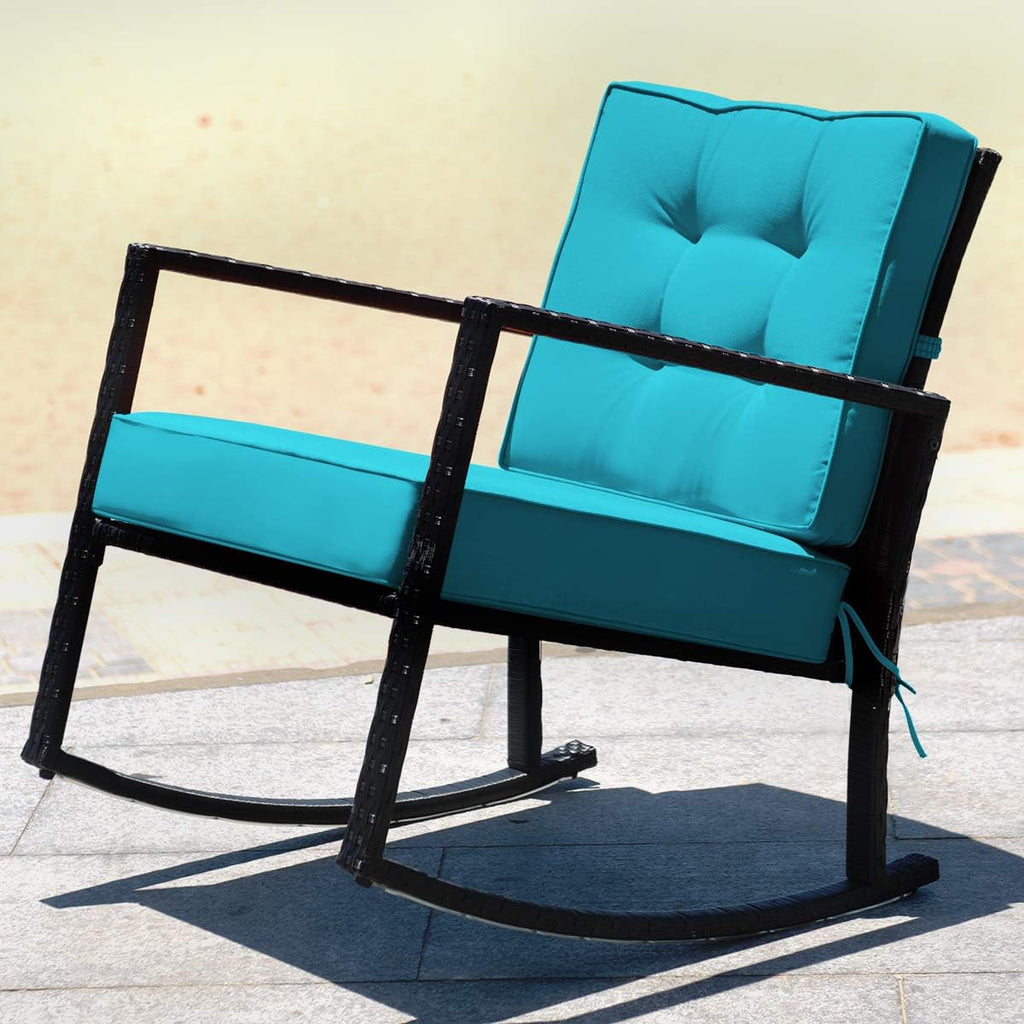 HAPPYGRILL Wicker Rocking Chair, Outdoor Patio Glider Chair with Heavy-Duty Frame, Thick Cushion, Rattan Rocking Chair for Backyard Garden Porch