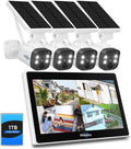 Hiseeu [1TB HDD,4MP Spotlight Solar Home Security Camera System, Bullet Solar Security Cameras Wireless Outdoor,10CH 10 Inch LCD 4K NVR,Smart Human Detection,2-Way Audio,Motion Record