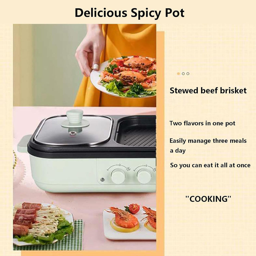 2-in-1 Electric Grill for BBQ and Hotpot, Nonstick Electric Frying Pans 1300w Shabu Pot BBQ Plate with Double Disc Design, One Pan for Grilling, Barbecue, with 4 Plates