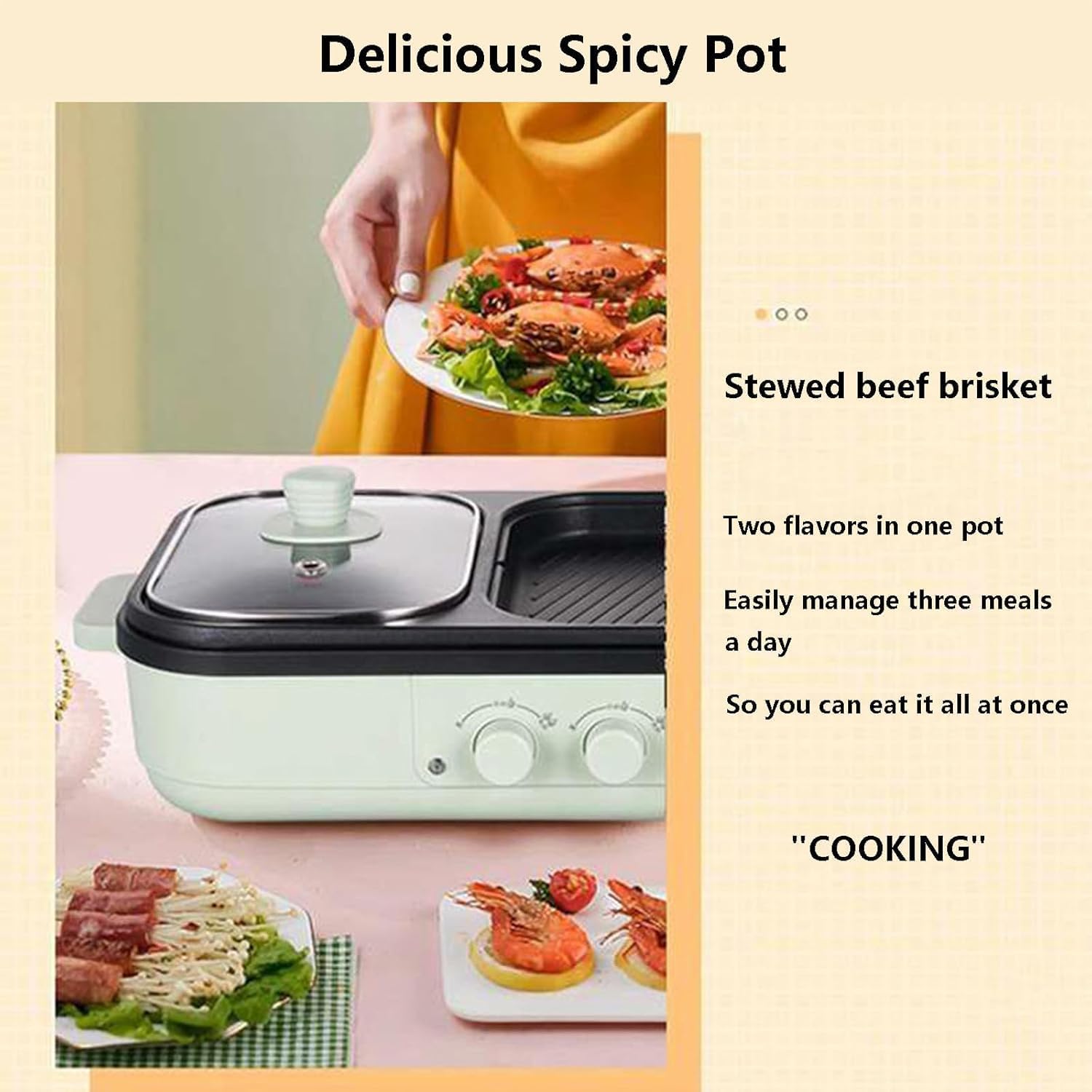 2-in-1 Electric Grill for BBQ and Hotpot, Nonstick Electric Frying Pans 1300w Shabu Pot BBQ Plate with Double Disc Design, One Pan for Grilling, Barbecue, with 4 Plates