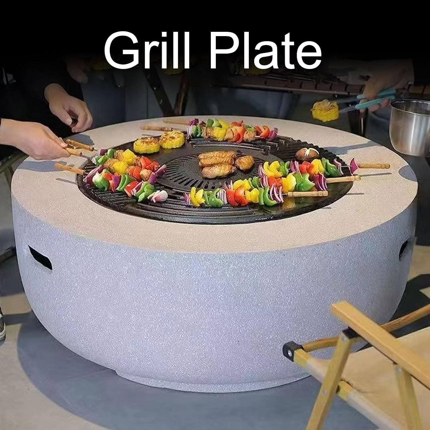 42cm / 16.54in Griddle, Round BBQ Grill Plate, Cast Iron Cooking Grill Grate Griddle Plate for Indoor Outdoor